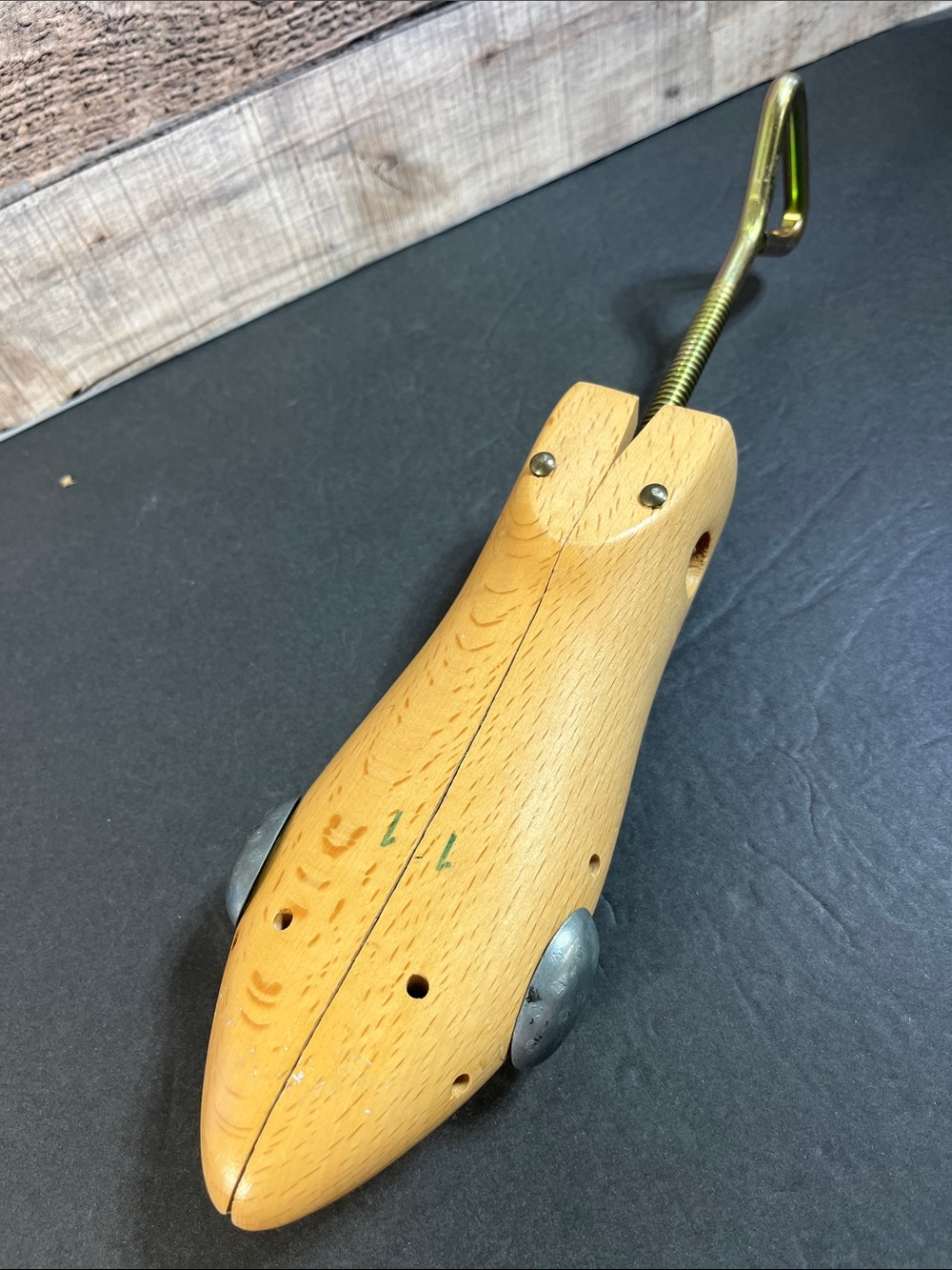 Vintage Wooden Shoe Tree Stretcher with Brass Spring